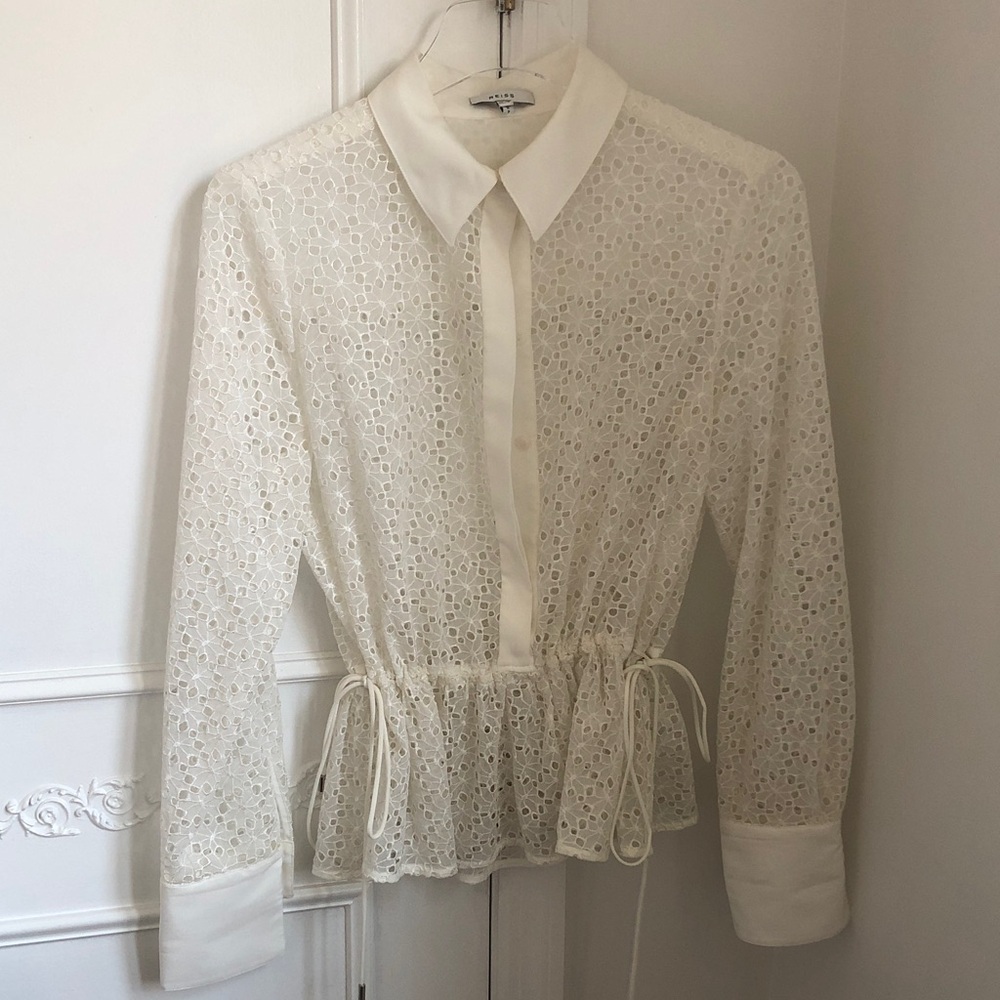 Reiss Cream Eyelet Peplum Button-Down Blouse
